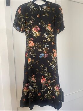 H&M Black Midi Dress with Multicolor Floral Print